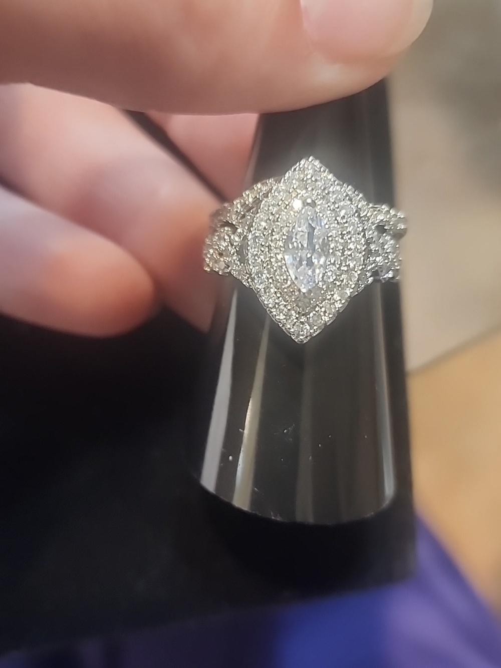 FP Size 6 Sterling Silver Marquise Halo Diamond Engagement Ring 2pc 925 Sterling